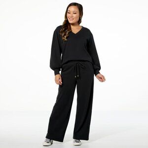 G By Giuliana So Soft French Terry 2 Pc Top and Pant Set Size Small Black Comfy